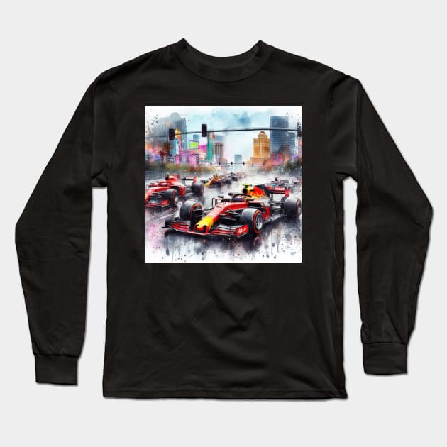 Artistic illustration of high speed racing cars in Las Vegas Long Sleeve T-Shirt by WelshDesigns
